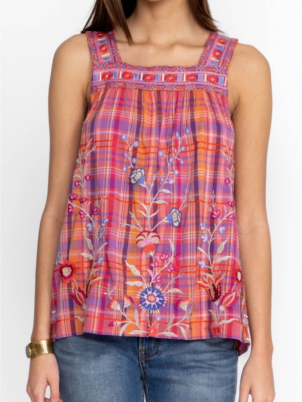 Johnny Was Piper Embroidered Square Neck Tank